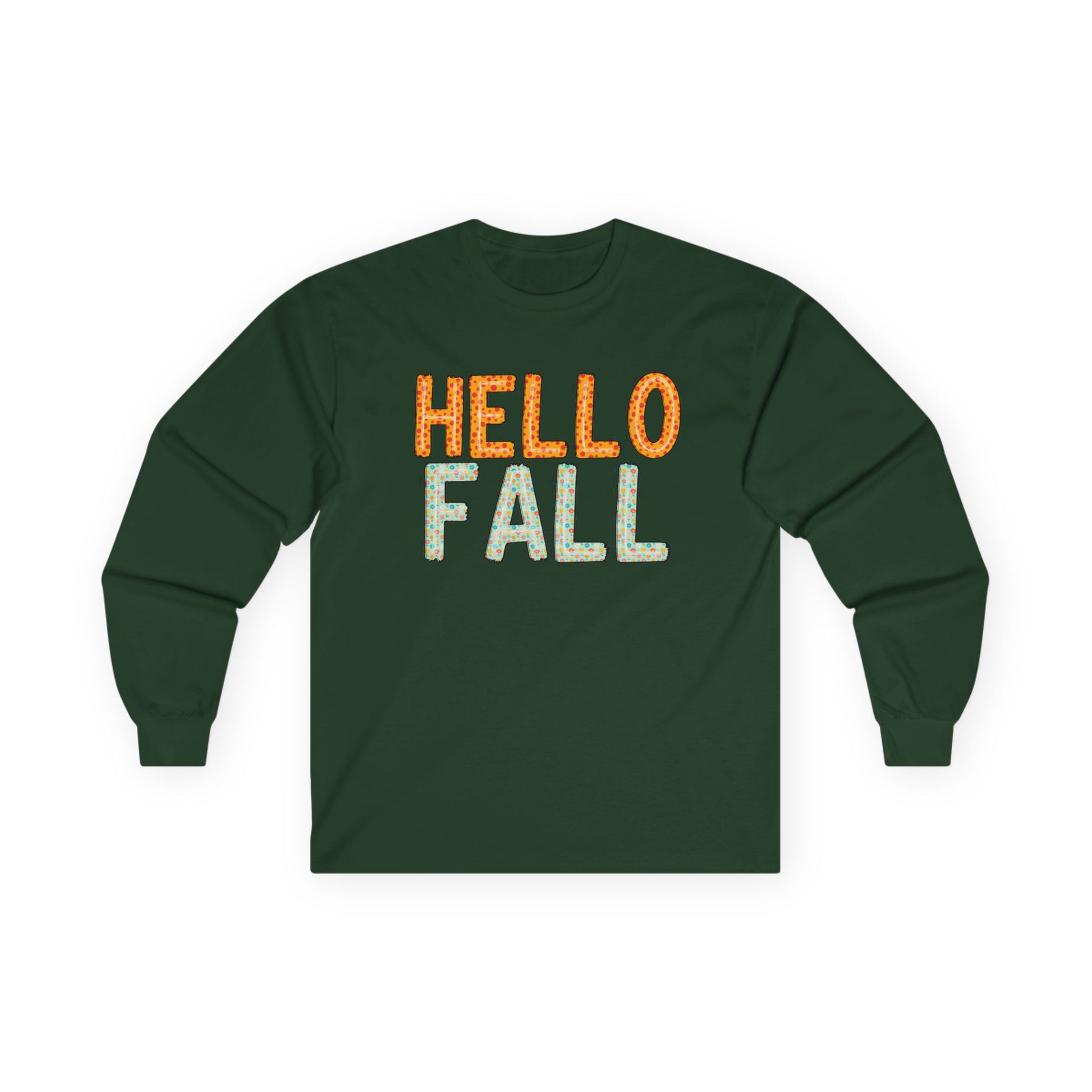 Hello Fall Long Sleeve Tee, Autumn T-Shirt, Seasonal Style Top, Thanksgiving Apparel, Cozy Fall Gift