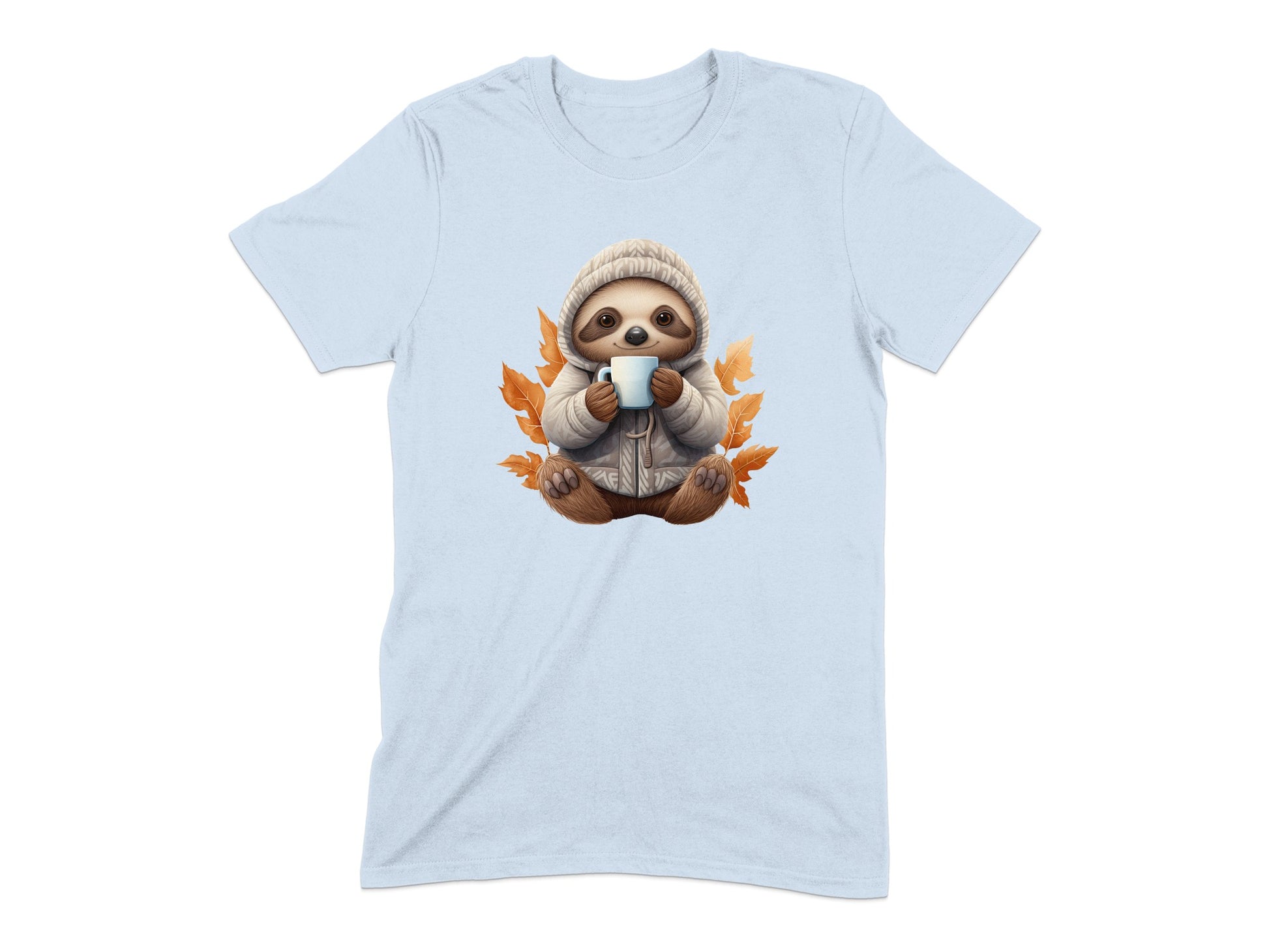 Cute Sloth Holding Cup with Leaves Design T-Shirt product type