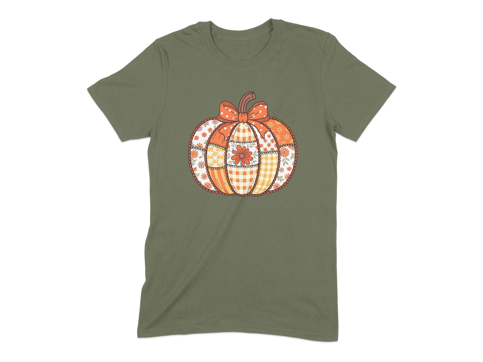 Festive Patchwork Pumpkin Design T-shirt product type