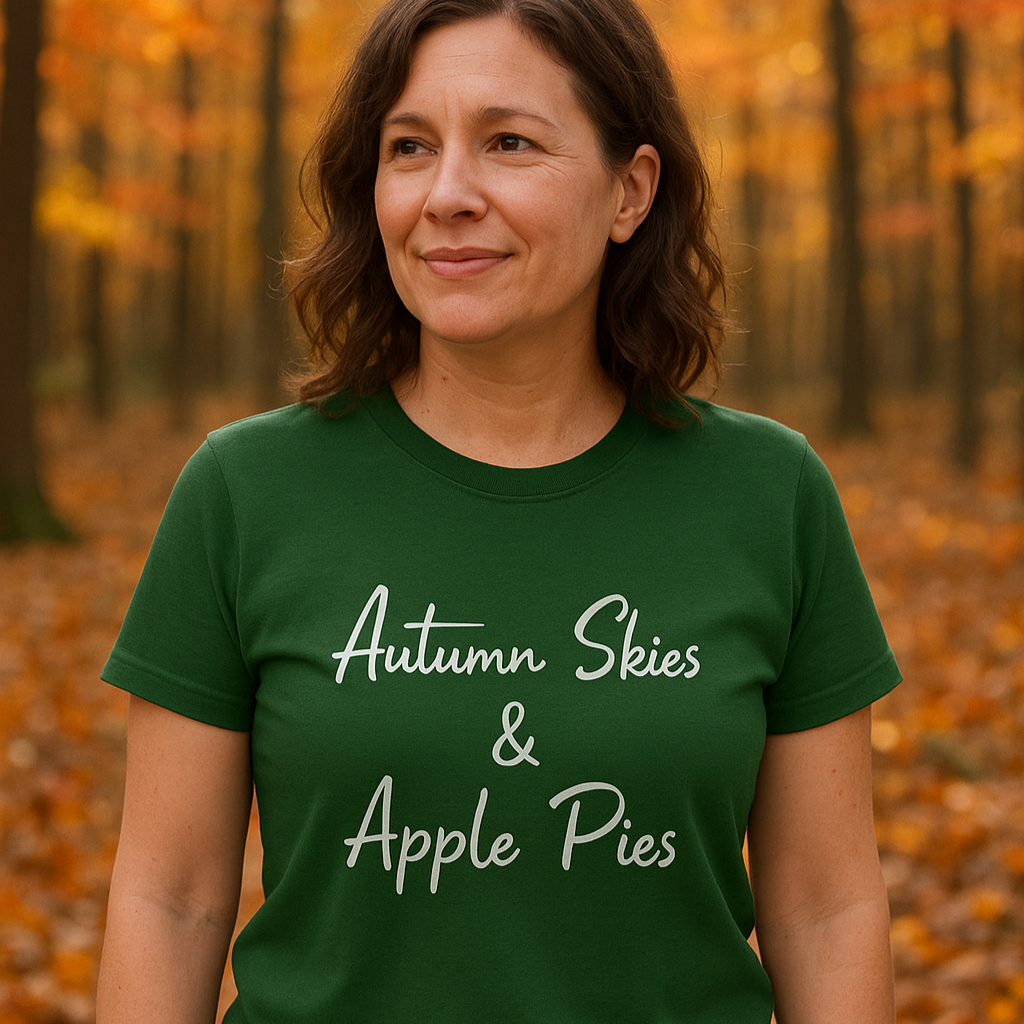 Autumn Skies and Apple Pies Slogan Fall Holiday Graphic T-Shirt