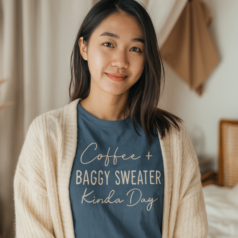 Coffee and Baggy Sweater Kinda Day Fall Holiday Quote T-Shirt