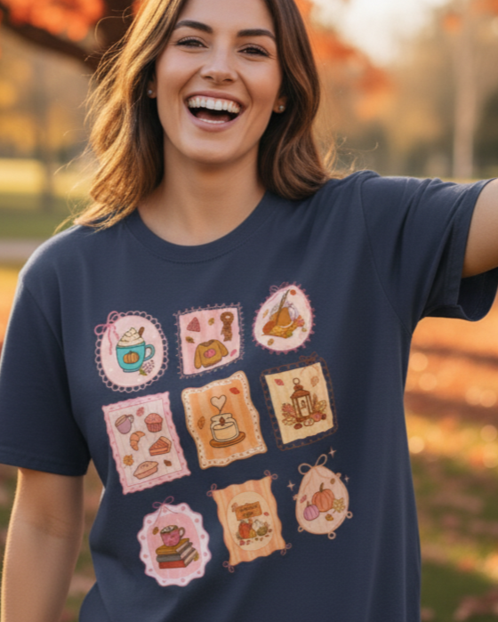 Cute Autumn Themed Illustration Printed T-Shirts