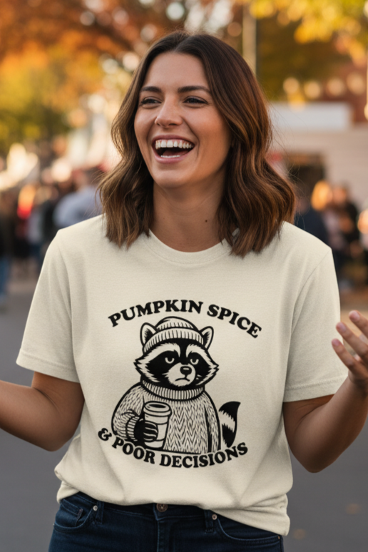 Pumpkin Spice and Poor Decisions Raccoon T-Shirt