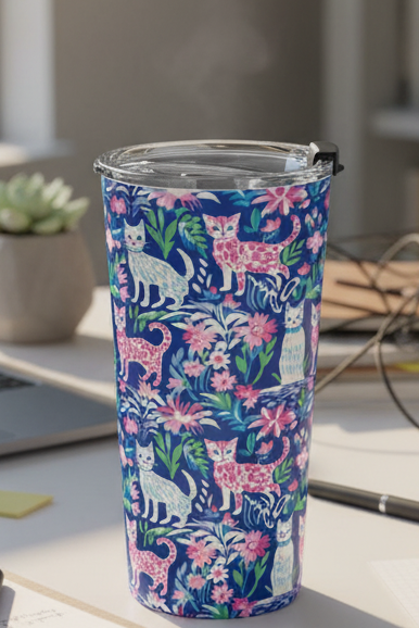 Palm Beach, But Make It Cat, Cat Lover's Floral Tumbler 20oz Insulated Dishwasher Safe Travel Mug