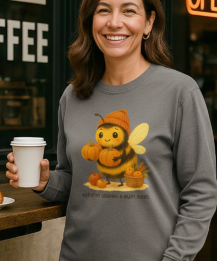 Autumn Leaves and Busy Bees Cute Cozy Autumn Pumpkins and Bee Collection Comfort Colors Long Sleeve T-Shirt