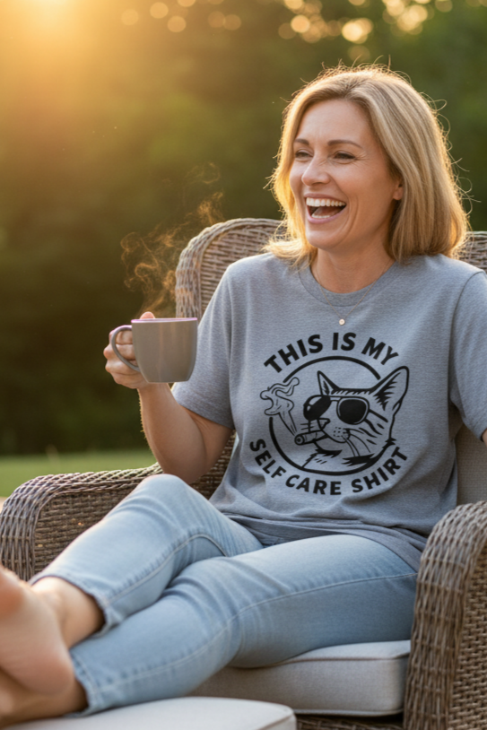 Cool Cat Smoking Sunglasses Self Care Graphic T-Shirt