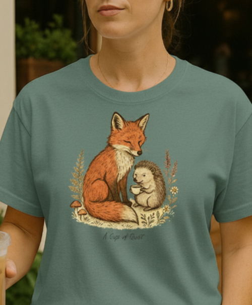 A Cup of Quiet Woodland Enchanted Fox and Hedgehog Comfort Colors T-Shirt