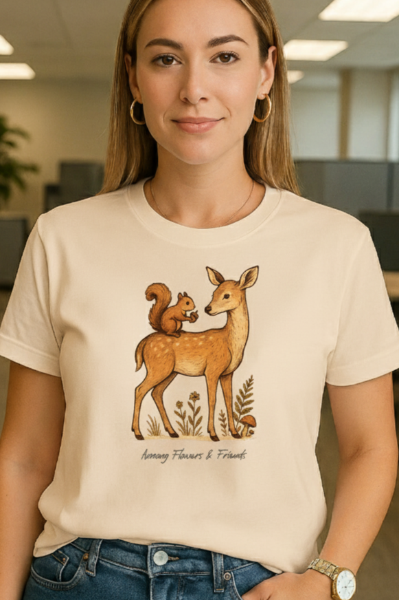 Among Flowers and Friends Deer and Squirrel Woodland Comfort Colors T-Shirt