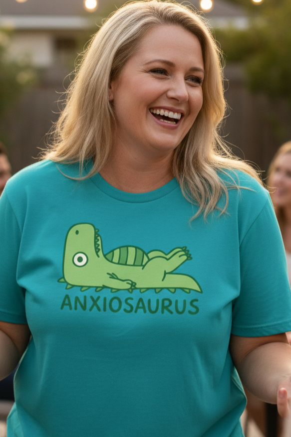 Cute Anxiosaurus Cartoon Dinosaur Character T-Shirt