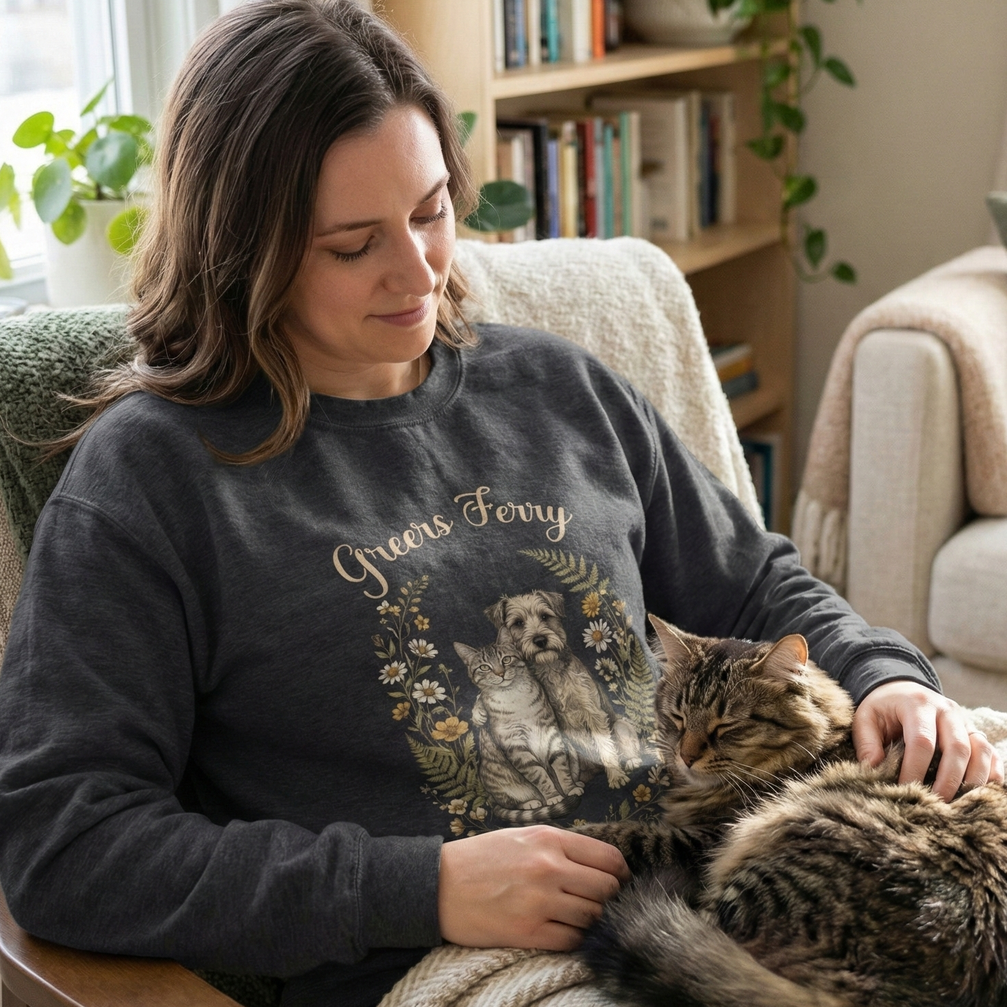 "Greers Ferry Veterinary Clinic" Cat & Dog Floral Sweatshirt 1