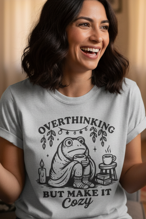 Overthinking But Make It Cozy Relaxed Frog T-Shirt