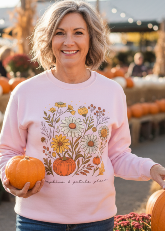 Autumn Floral Pumpkins and Petals Please Sweatshirt