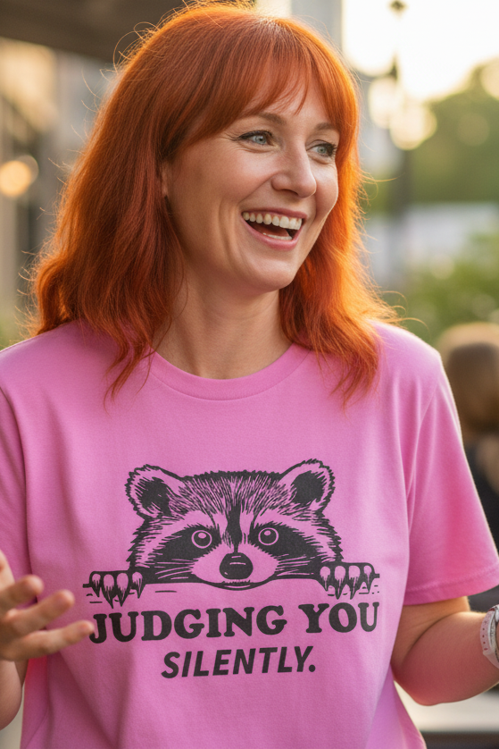 Judging You Silently Raccoon Graphic T-Shirt