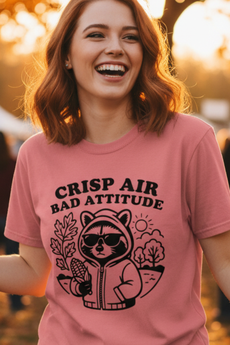 Crisp Air Bad Attitude Cool Raccoon Graphic T-Shirt