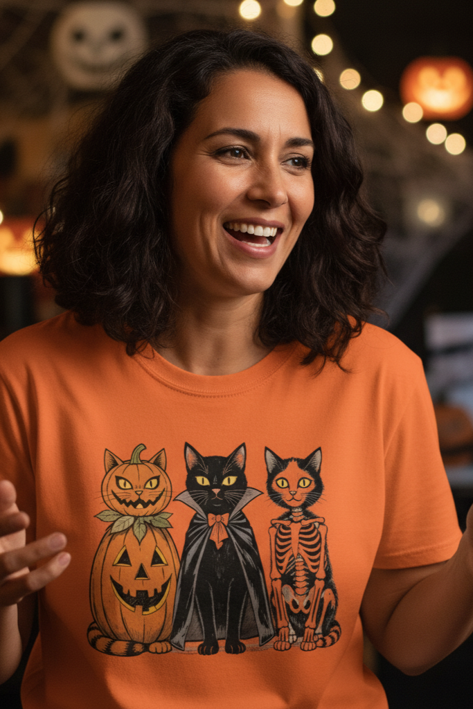 Spooky Trio of Halloween Cats Graphic T-Shirt