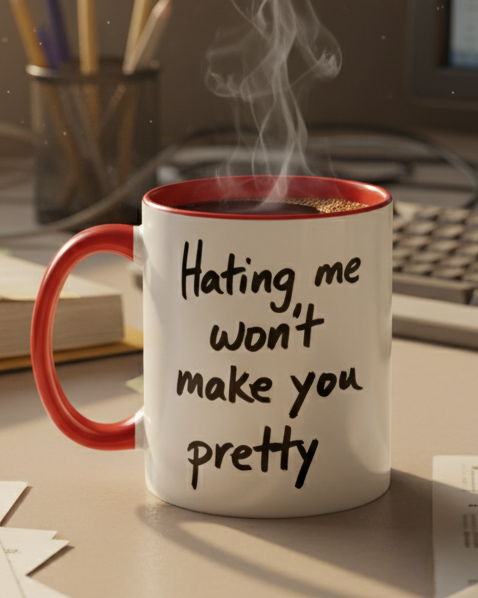 “Hating Me Won’t Make You Pretty” Mug — Petty Truth in Ceramic Form - 11oz & 15oz Coffee Cup