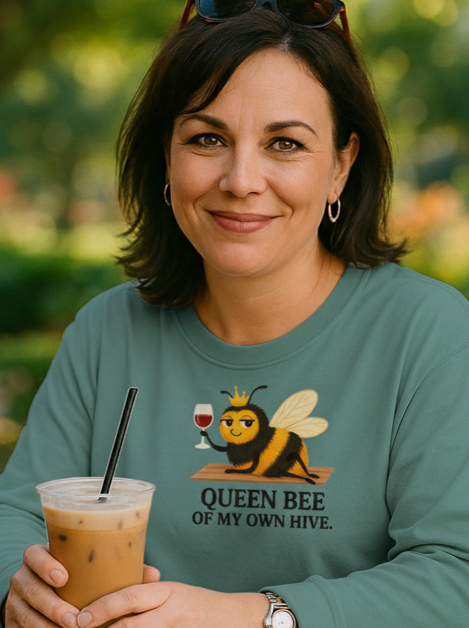 Queen Bee of My Own Hive Cute Bee and Wine Collection Comfort Colors Long Sleeve T-Shirt