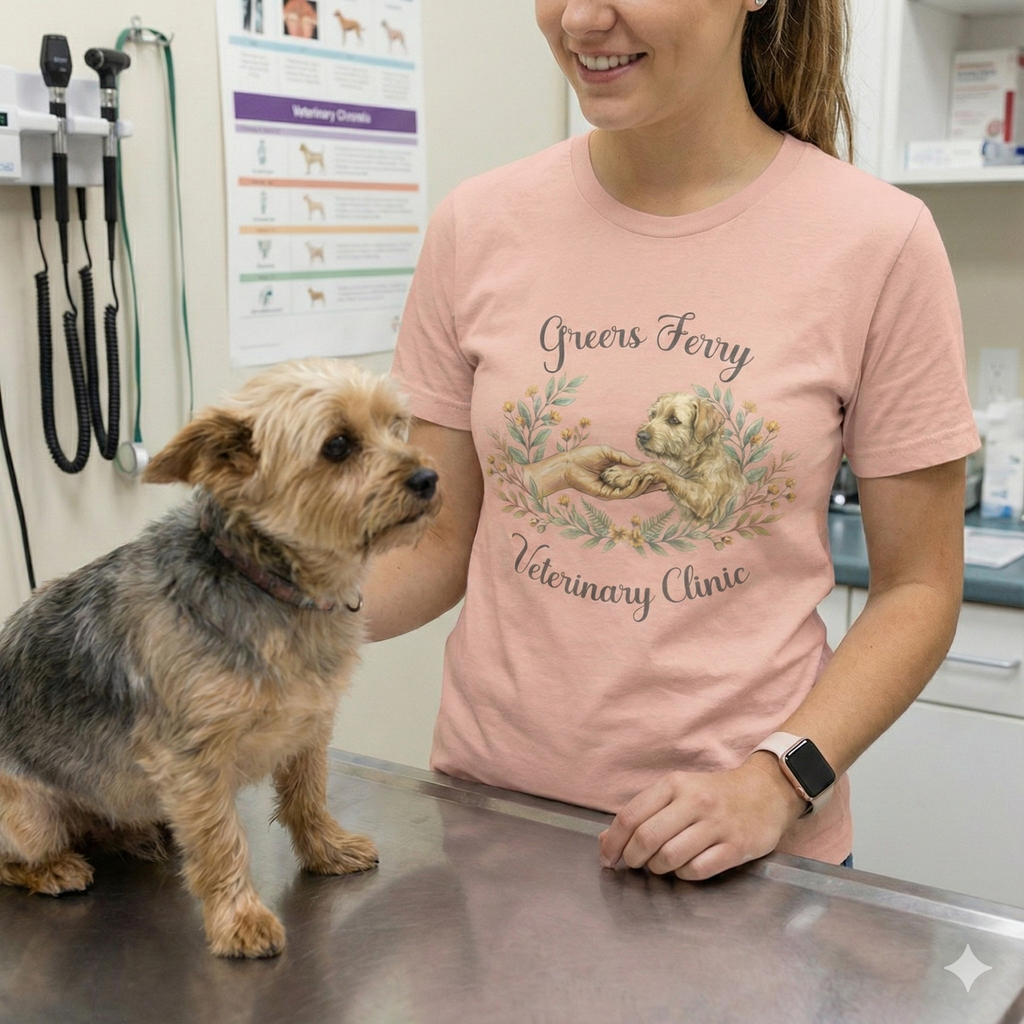 "Greers Ferry Veterinary Clinic" Cat & Dog Floral T-Shirt 1