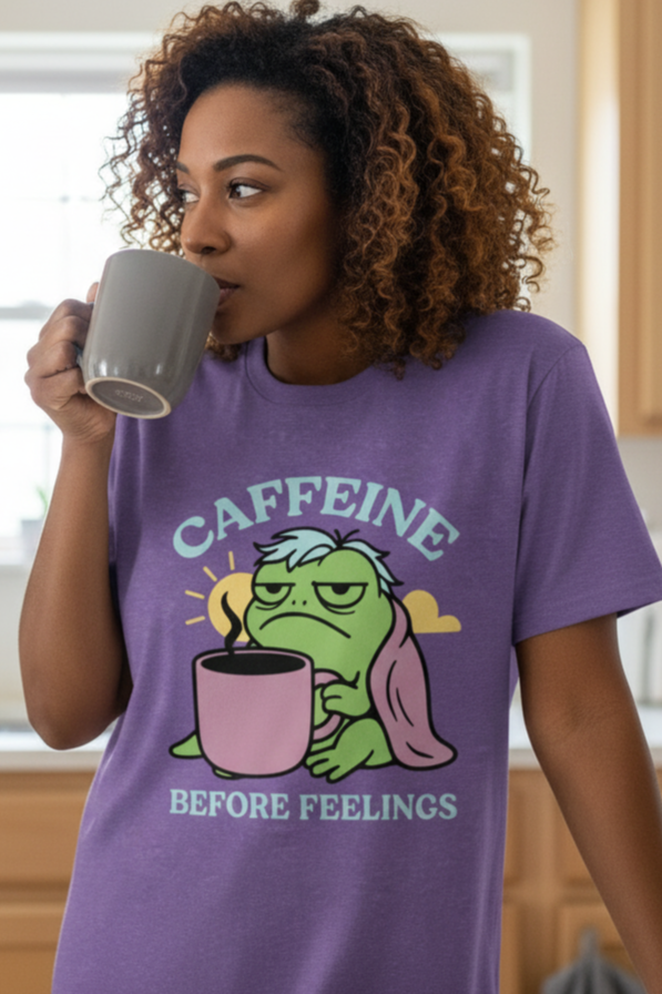 Funny Sleepy Frog Drinking Coffee Caffeine T-Shirt