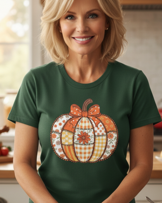 Colorful Patchwork Pumpkin Fall Decor T-Shirt