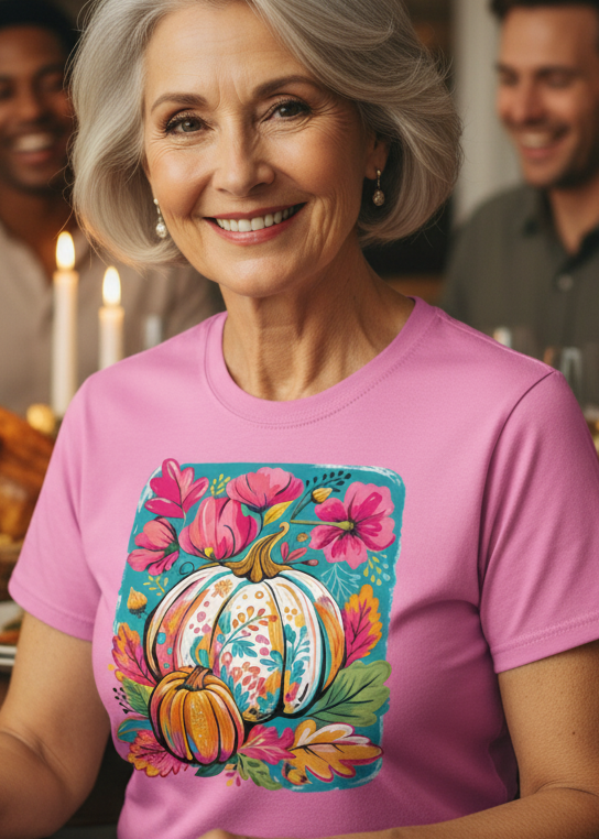 Bright Floral Pumpkin Design Creative T-Shirts