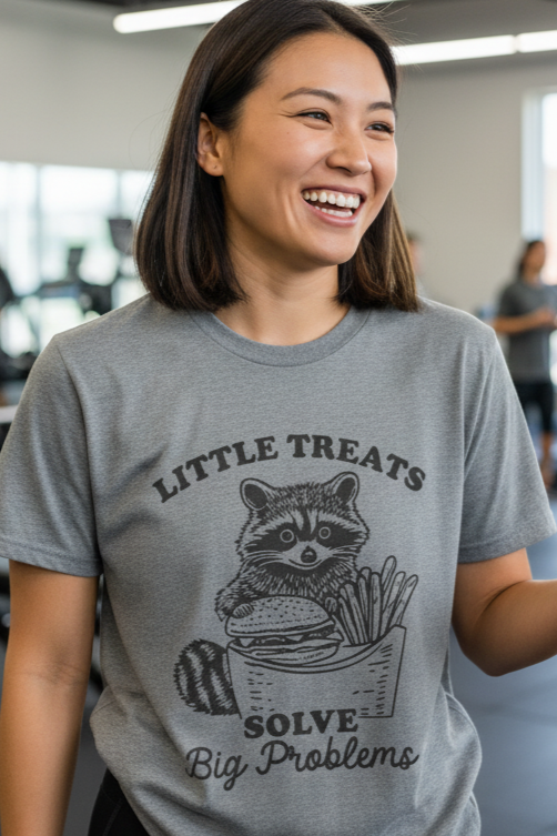 Little Treats Solve Big Problems Cute Raccoon T-Shirt