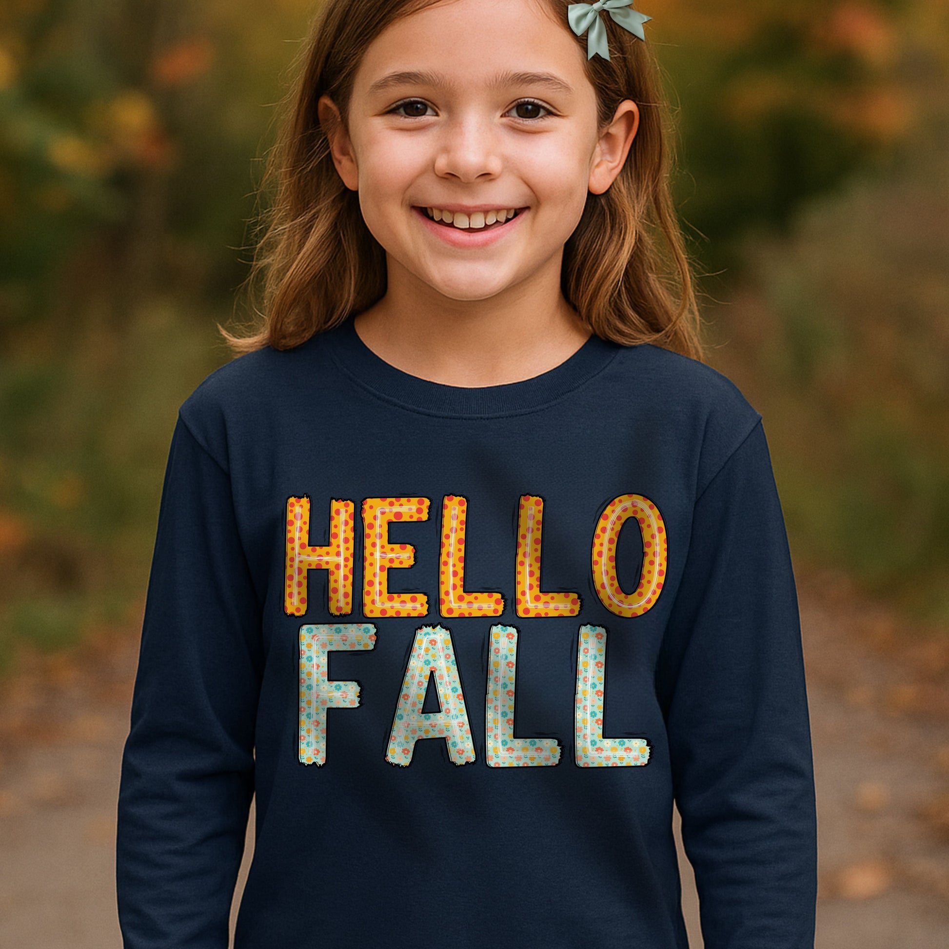 Youth Hello Fall Cute Autumn T-Shirt - Holiday or Seasonal Design XS-5X
