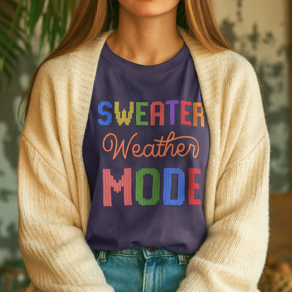 Sweater Weather Mode Colorful Knit Fall and Winter Holiday Design T-Shirt