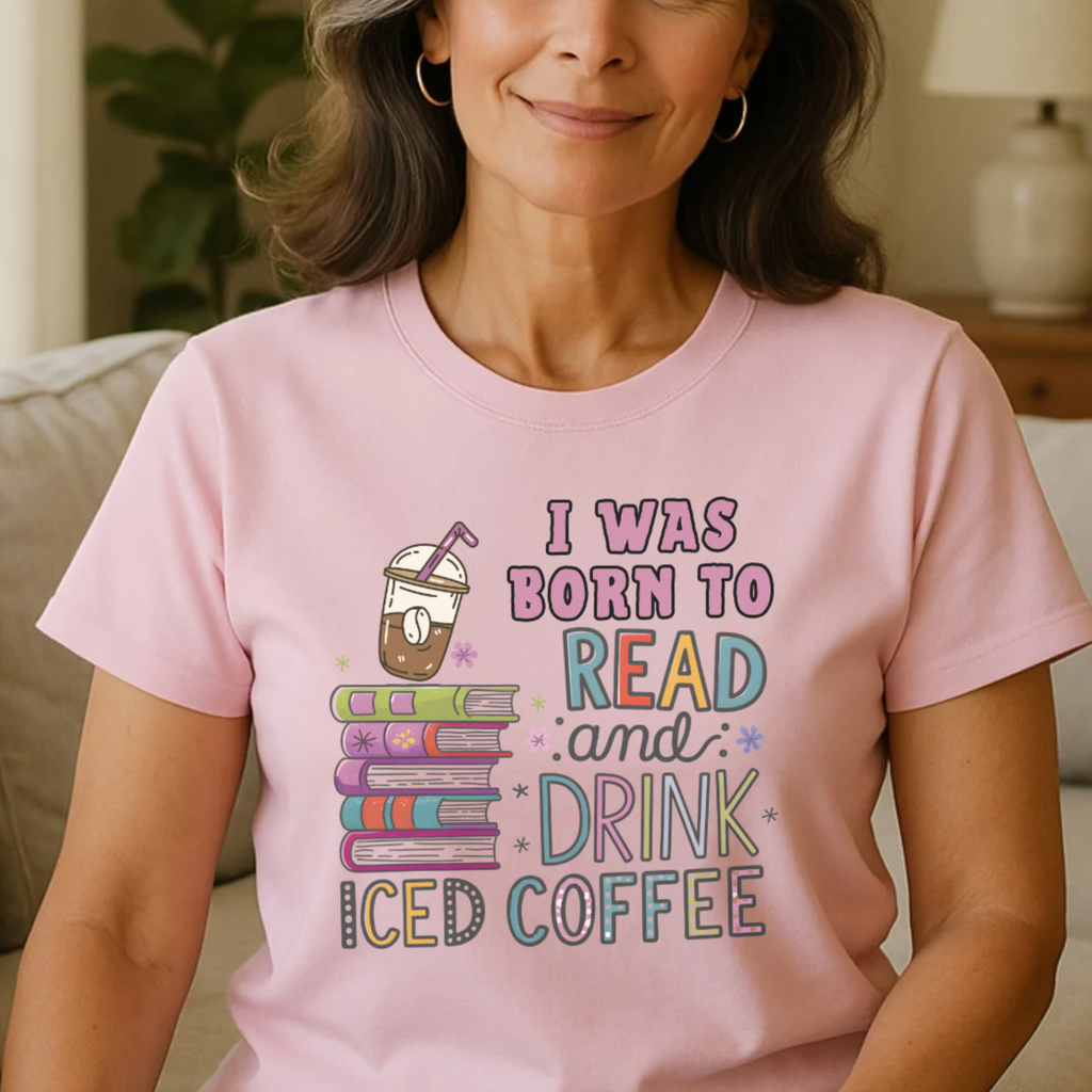 Iced Coffee and Books Cute Design T-shirt for People Who Love Reading and Drinking Coffee - Unisex Coffee Lover Shirt - XS-5X Tee