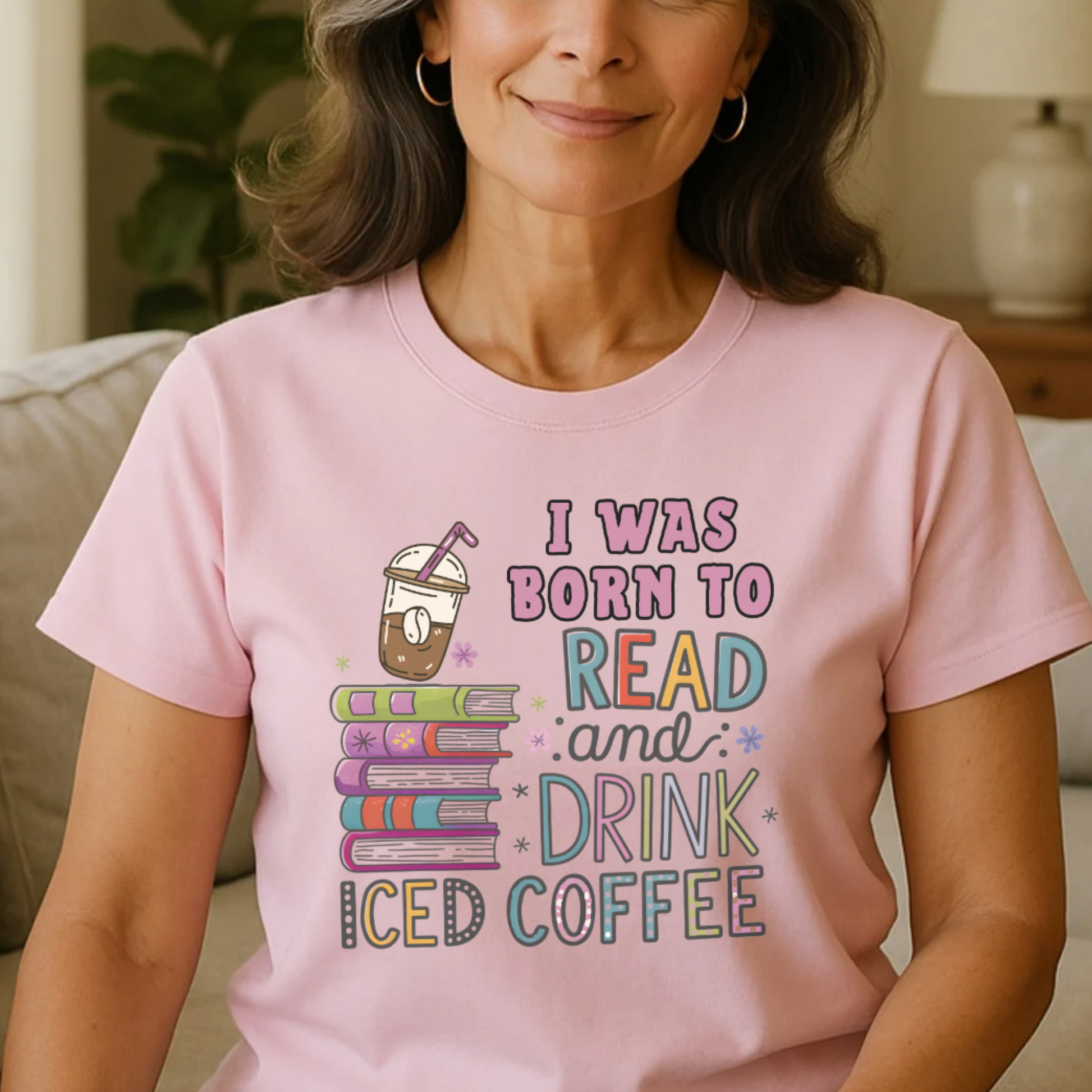 Iced Coffee and Books Cute Design T-shirt for People Who Love Reading and Drinking Coffee - Unisex Coffee Lover Shirt - XS-5X Tee