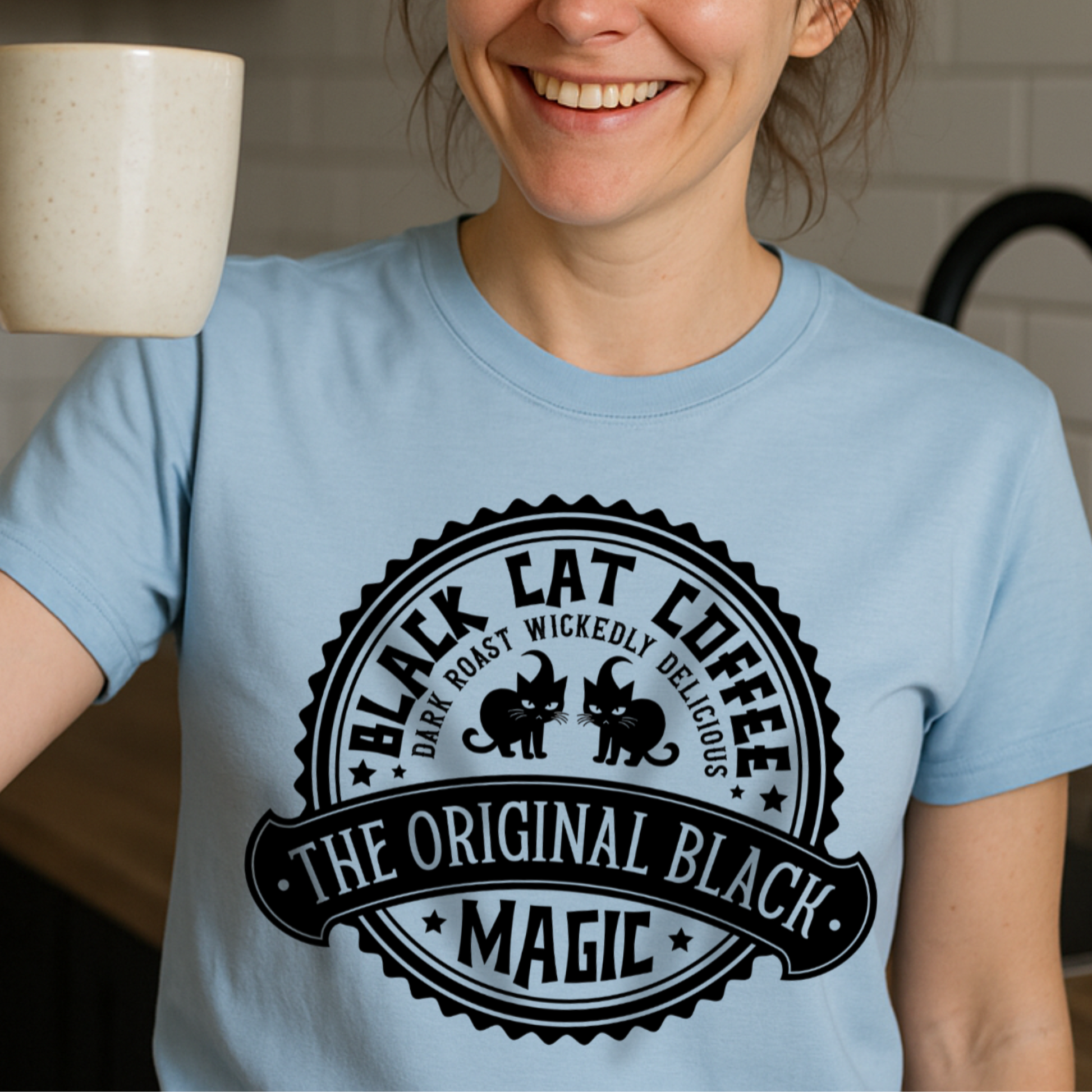 Black Cat Coffee Design T-shirt - Unisex Coffee Lover Shirt - XS-5X Tee