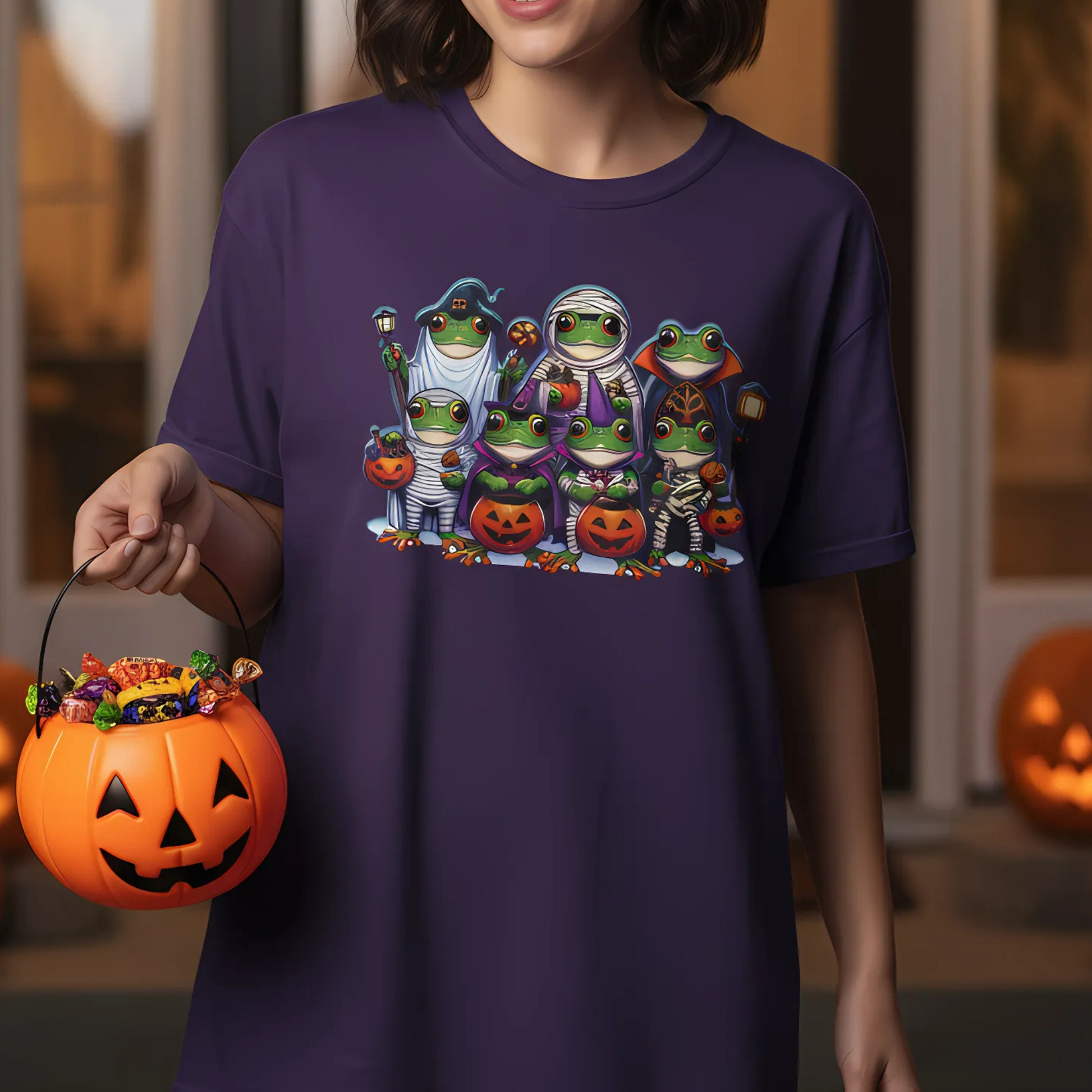 Halloween Frogs Trick or Treating Tee, Funny Unisex T-Shirt XS-5XL