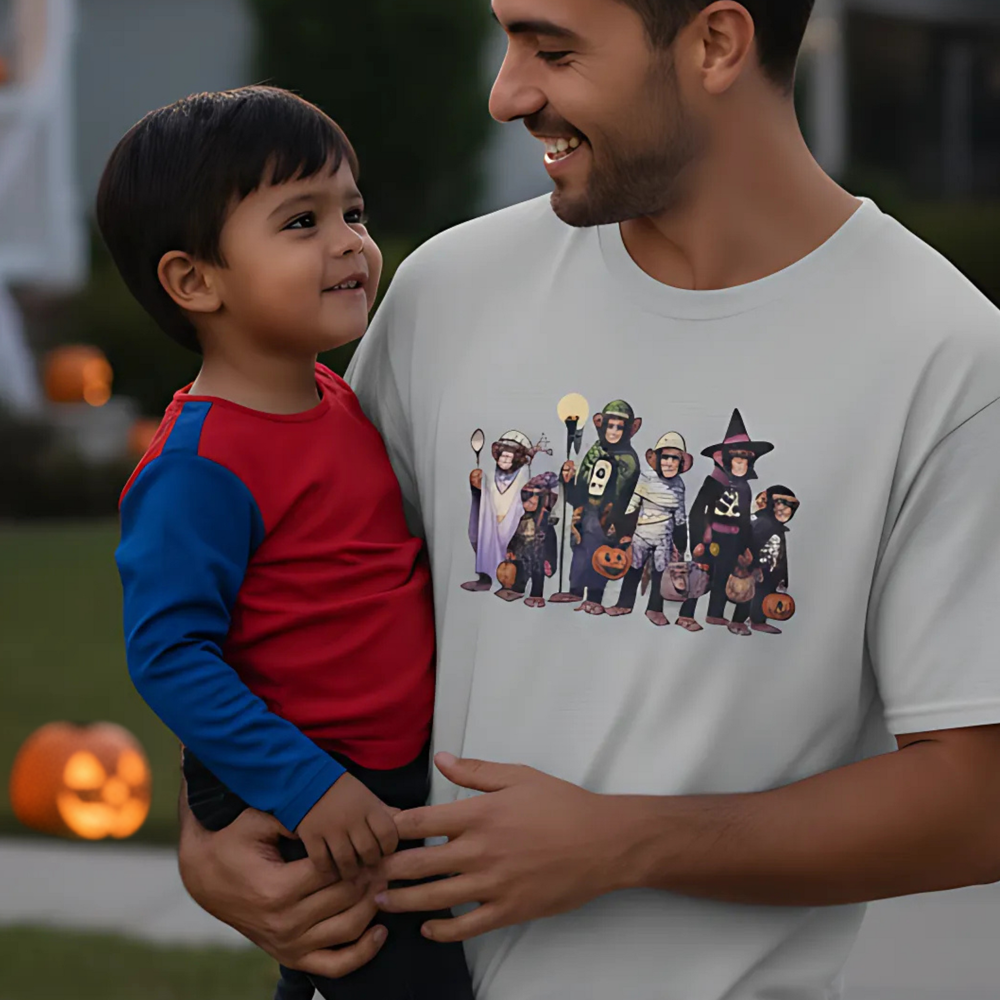 Halloween Chimpanzees Trick or Treating Tee, Funny Monkeys Unisex T-Shirt XS-5XL