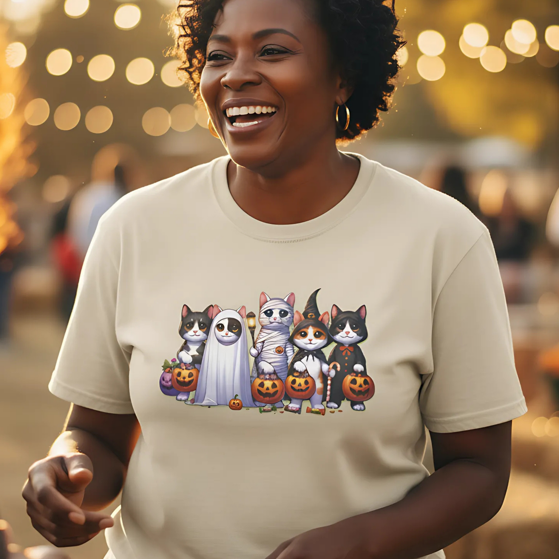 Halloween Cats Trick or Treating Tee, Funny Unisex T-Shirt XS-5XL