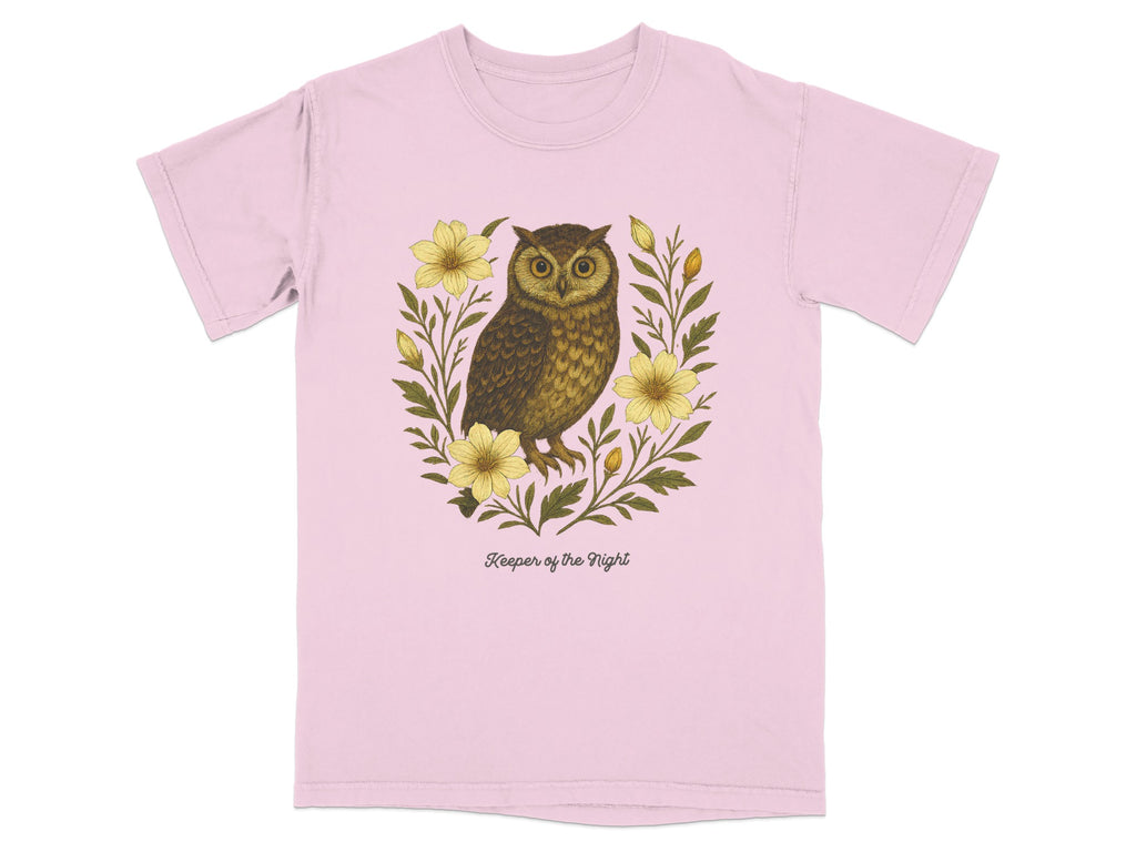 Owl Graphic Tee with Floral Design T-shirt product type