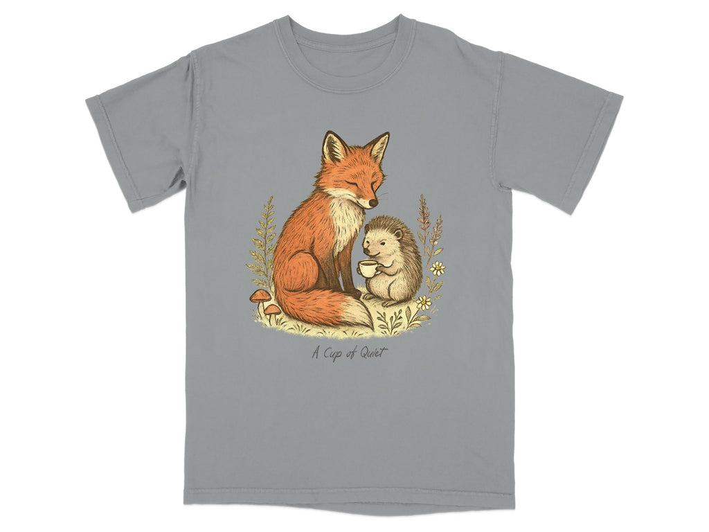 Whimsical Fox and Hedgehog A Cup of Quiet Tee product