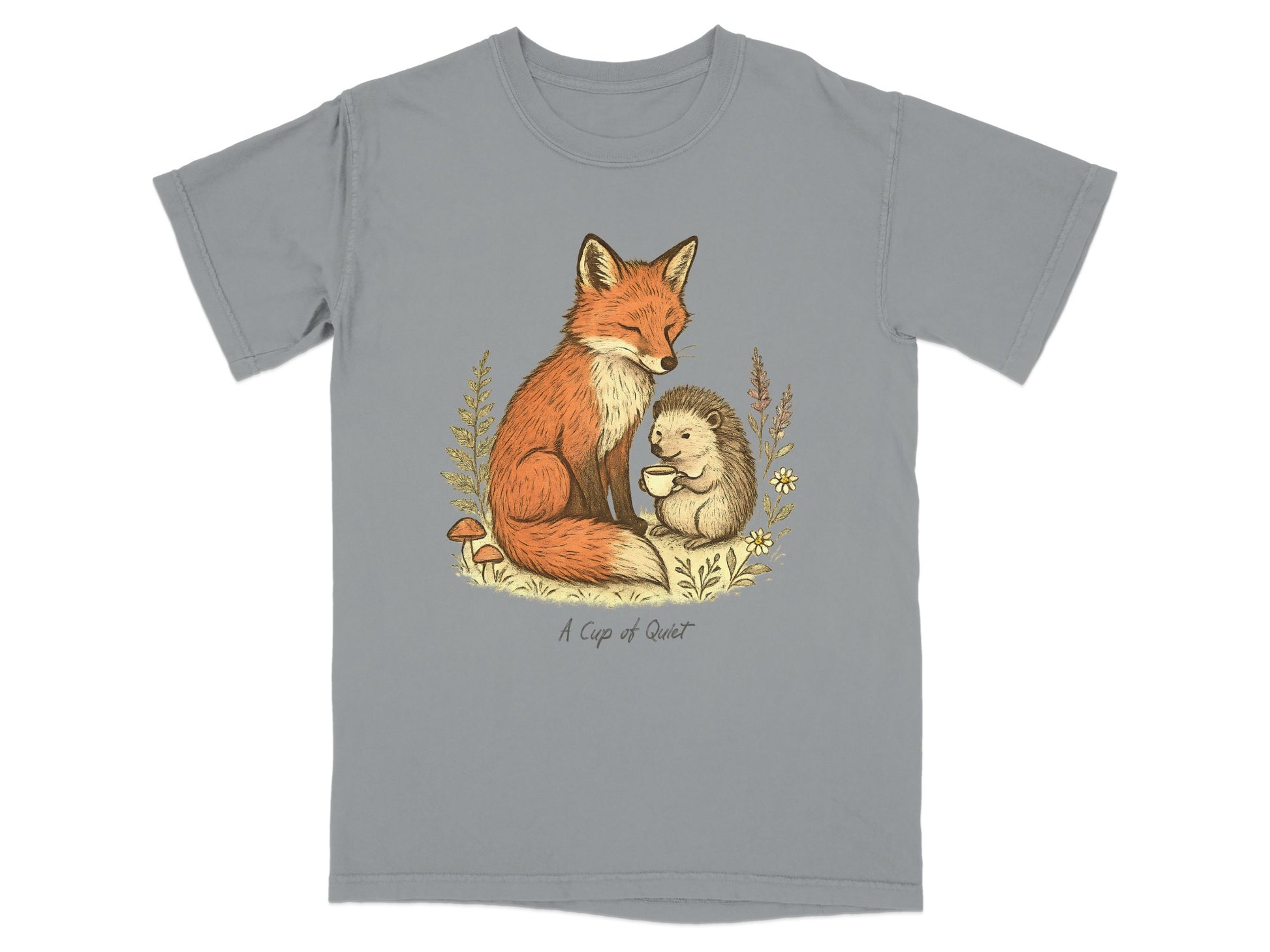 Whimsical Fox and Hedgehog A Cup of Quiet Tee product