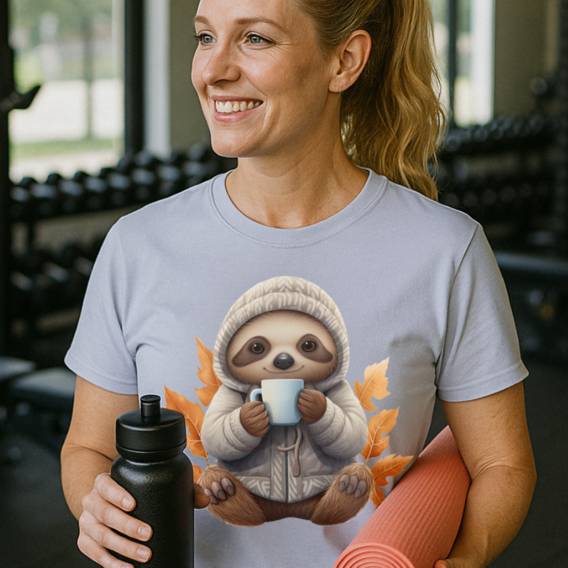 Cute Sloth Sipping Coffee Fall Design T-shirt - Unisex Coffee Lover Shirt - XS-5X Tee