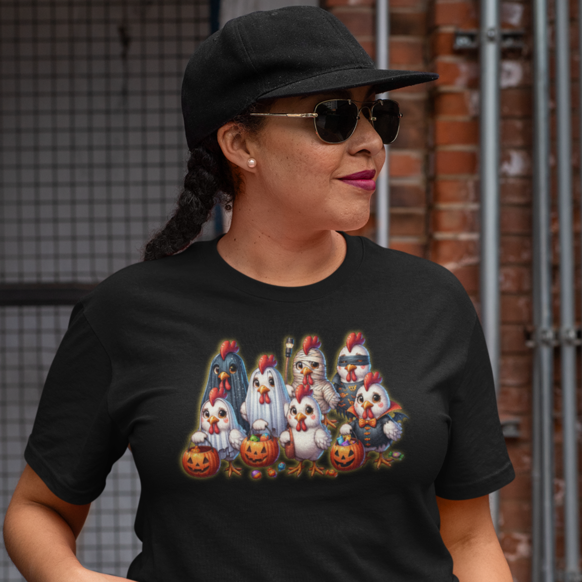 Halloween Chickens Trick or Treating Funny Spooky Season Tee, Unisex T-Shirt XS-5XL