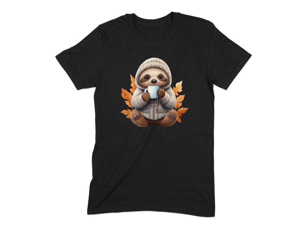 Adorable Sloth Holding Mug Leaf Design T-shirt product