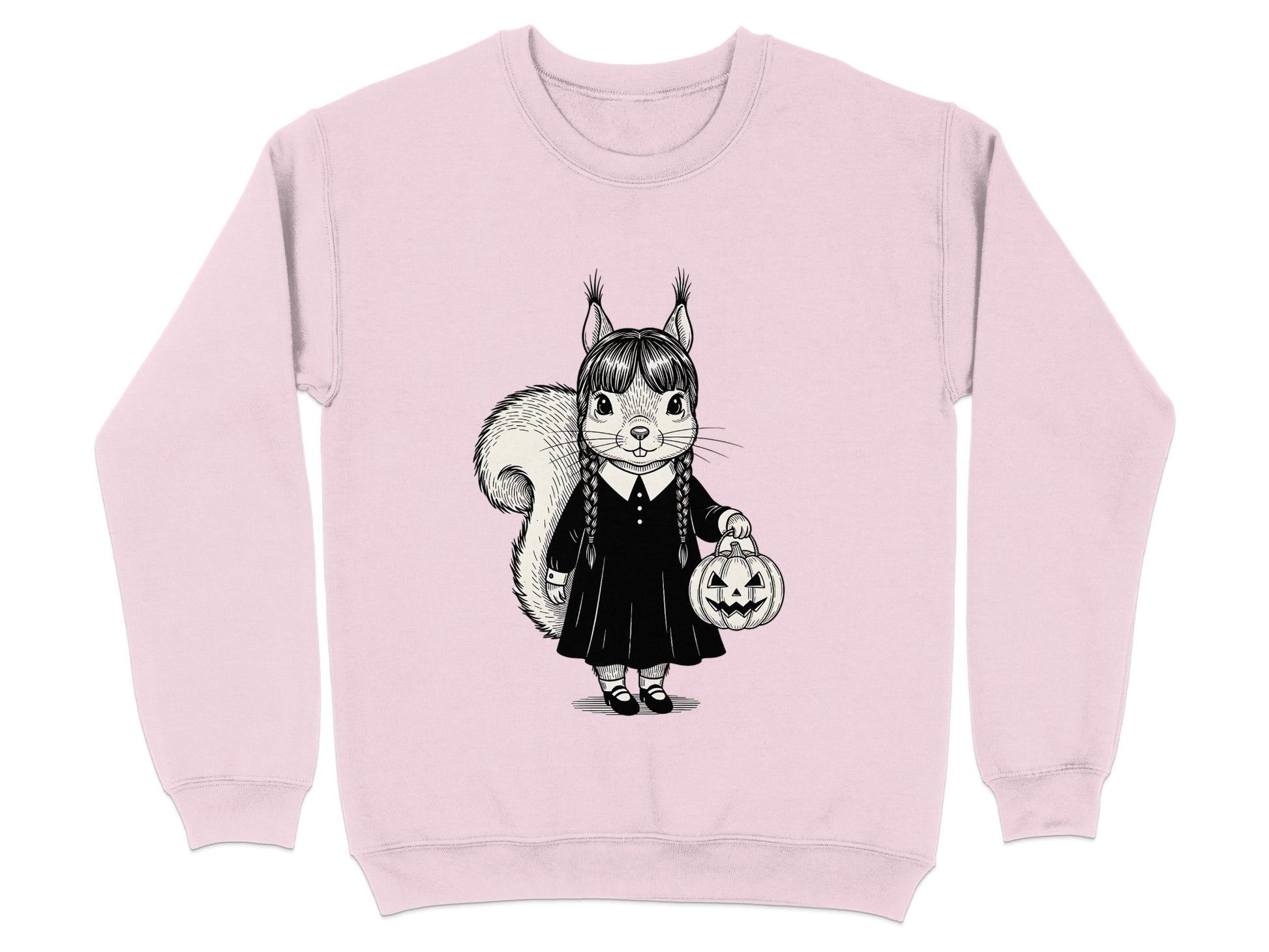 Girl Holding Pumpkin Wearing Braids on Pink Sweatshirt Product