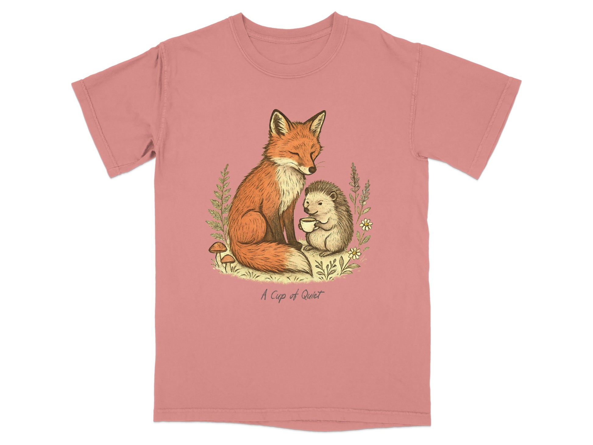 A Cup of Quiet Fox and Hedgehog Design T-shirt product