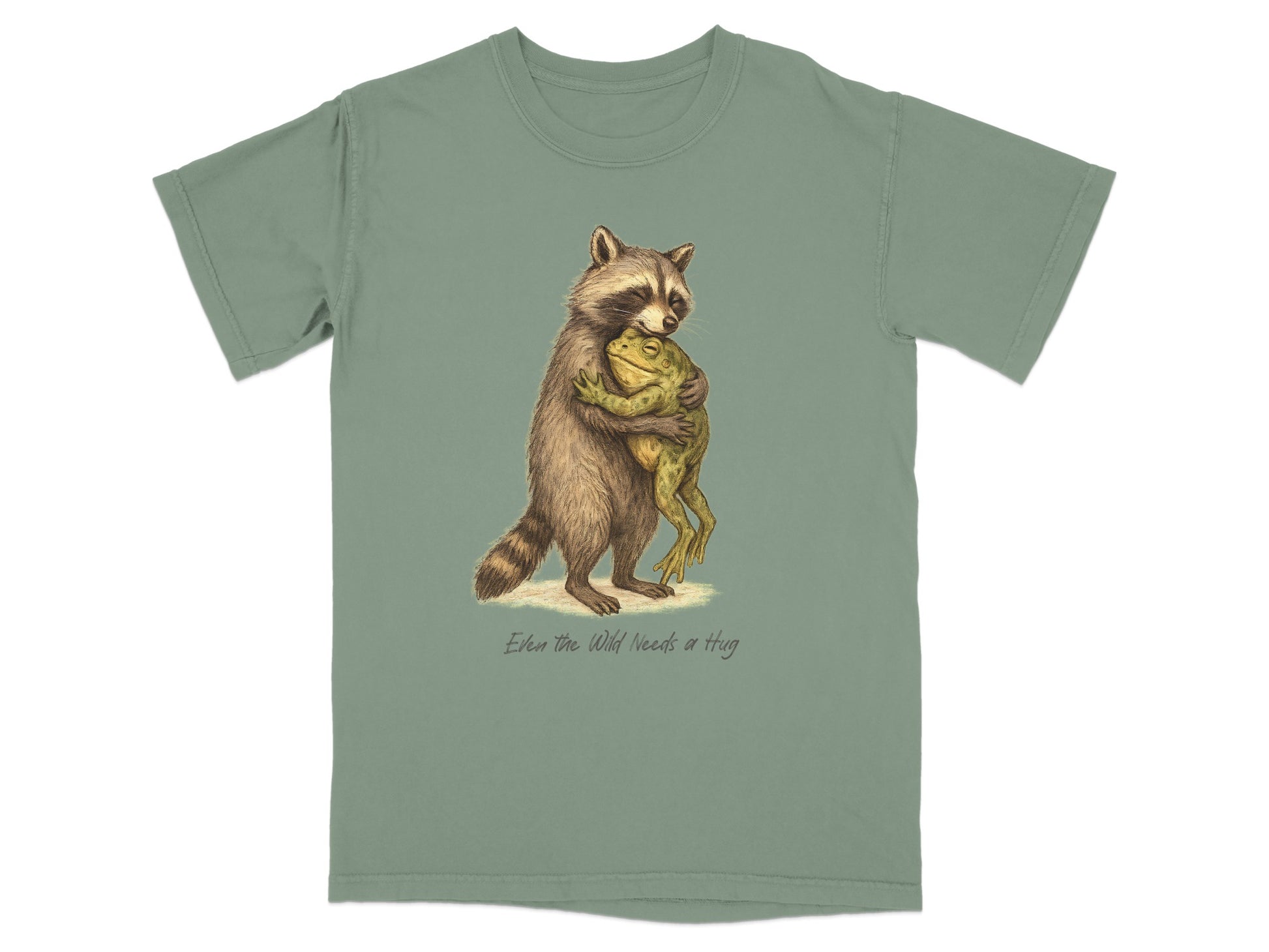 Raccoon Hugging Toad Print Either the Well Wisher T-shirt
