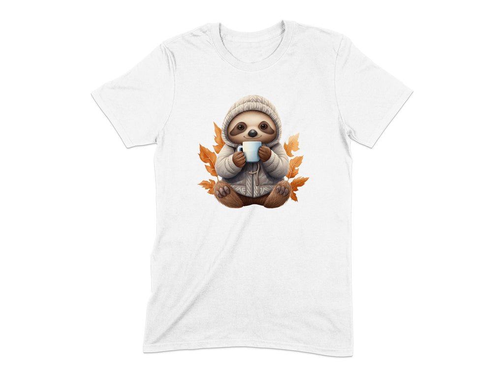 Cozy Sloth with Leaves and Mug Graphic Shirt product