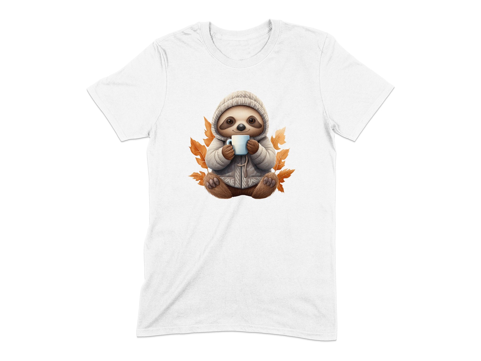 Cozy Sloth with Leaves and Mug Graphic Shirt product