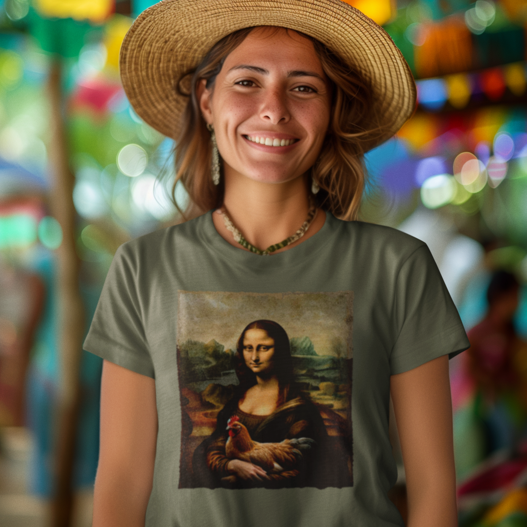 Mona Lisa Chicken Portrait Unisex Softstyle T-Shirt