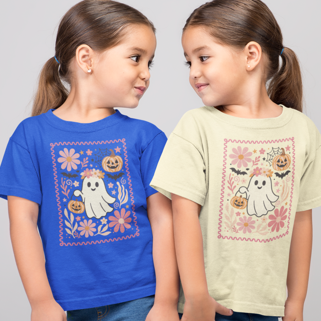 Cute Halloween Toddler Tee, Ghost and Pumpkin Design, Toddler Halloween